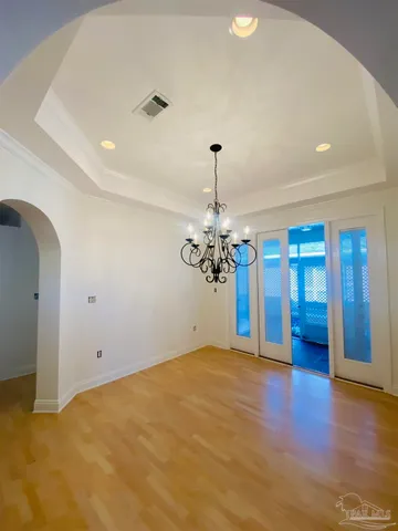 a view of a livingroom with a chandelier