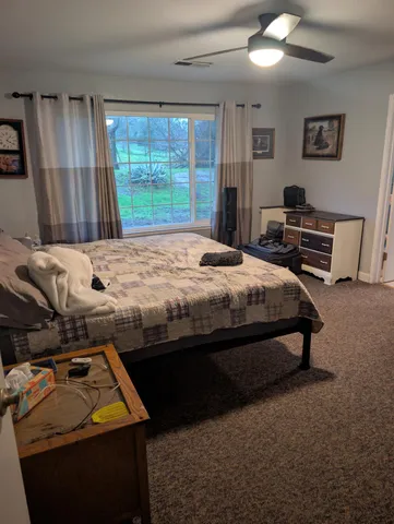 a view of car parked in middle of forest