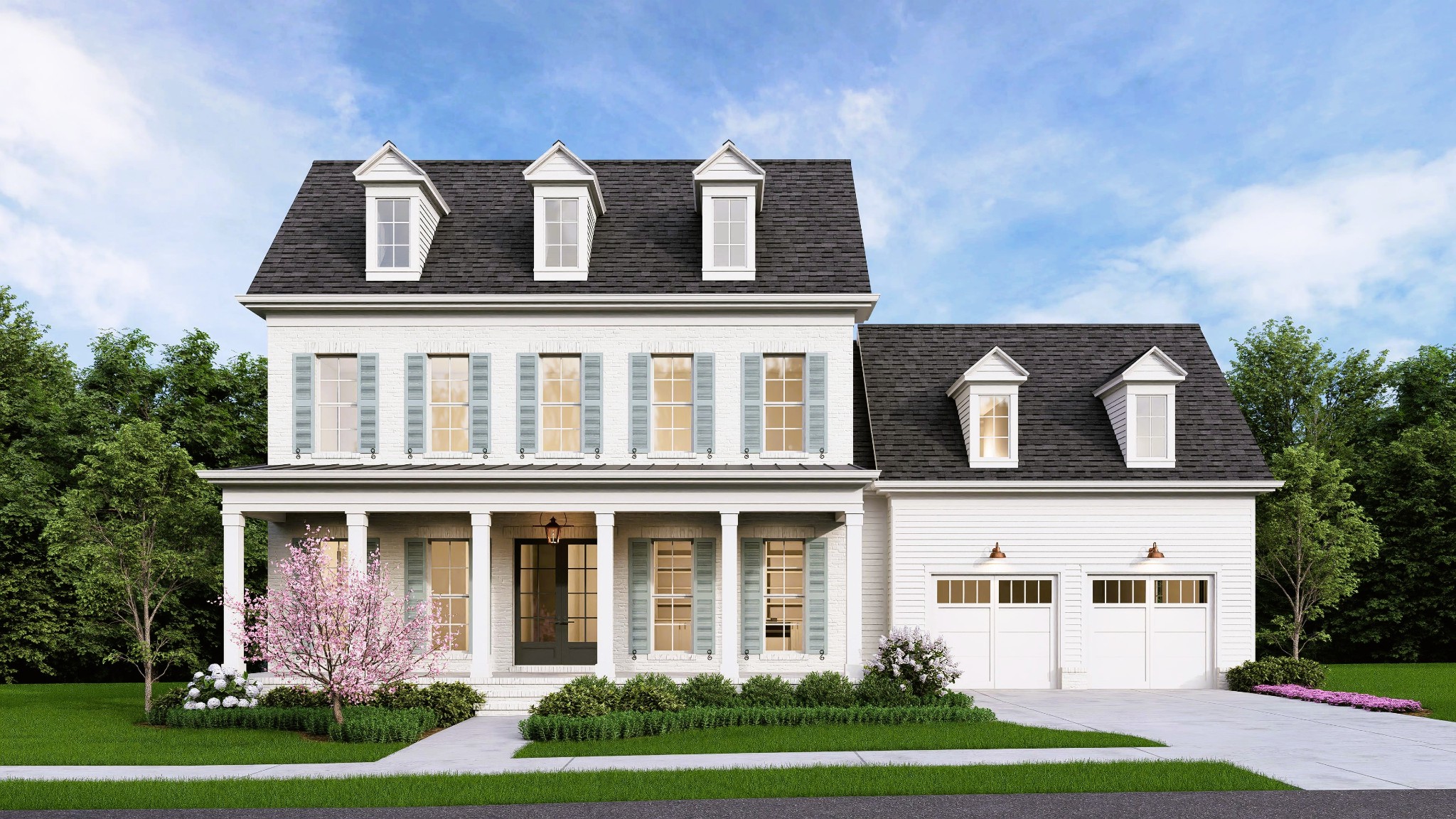 a front view of a house with garden