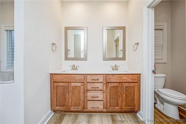 a bathroom with a sink a toilet and a mirror