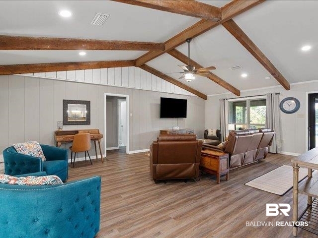 4650 Wiggins Lane Wilmer, AL 36587 - Photo 4 of 66 Living room featuring wood finished floors and a ceiling fan