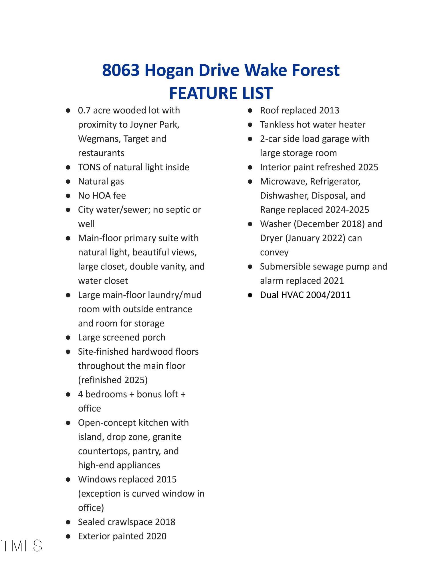 8063 Hogan Drive Wake Forest, NC 27587 - Photo 45 of 46 Feature List.docx