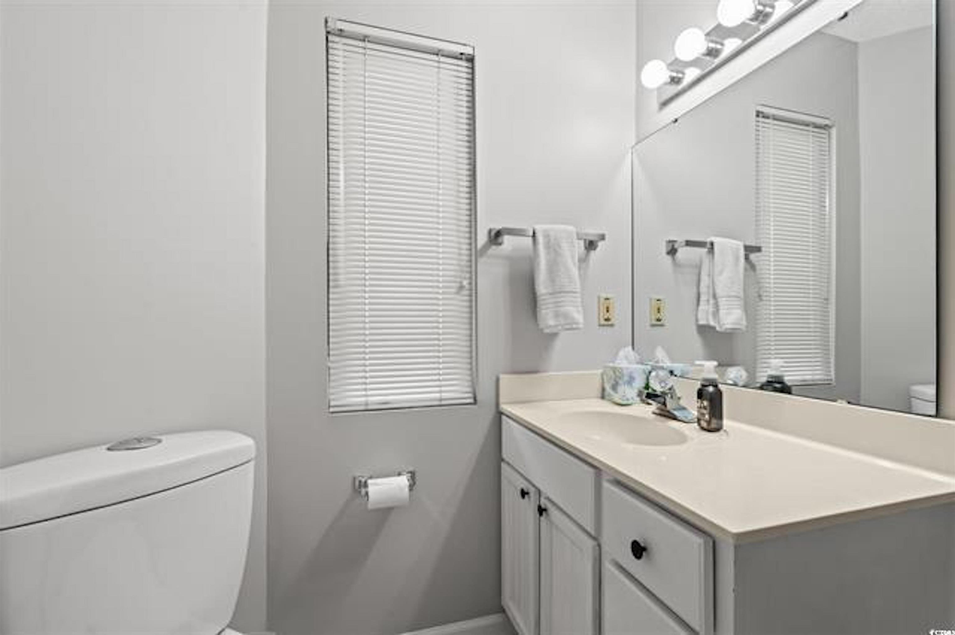 1100 Possum Trot Road, Unit B206 North Myrtle Beach, SC 29582 - Photo 7 of 16 Half bathroom featuring toilet, vanity, and basebo
