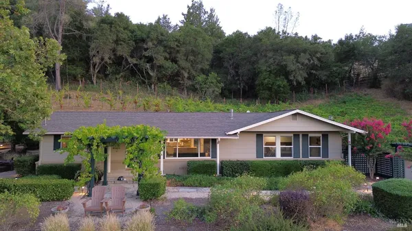 a view of a street with a trees in the background