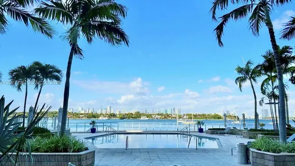 a view of ocean with palm trees