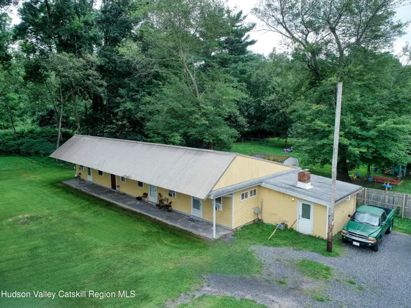 an aerial view of a house