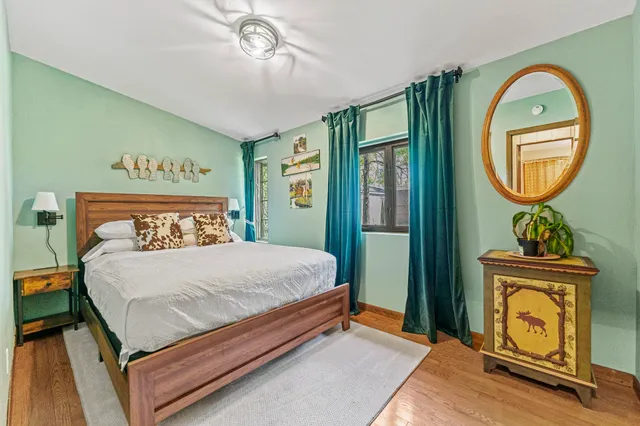 a bedroom with furniture