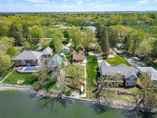 a view of a lake with a city