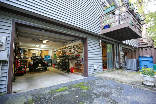 a view of a storage room with furniture
