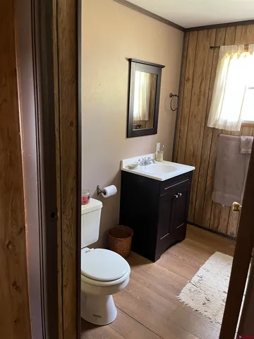 a bathroom with a sink a toilet and mirror