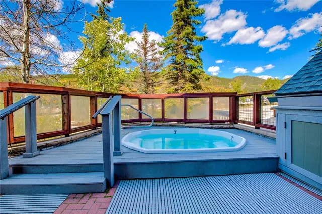 a view of a bench in the roof deck
