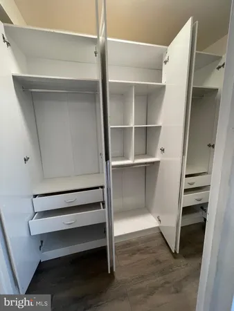 a view of walk in closet with empty racks