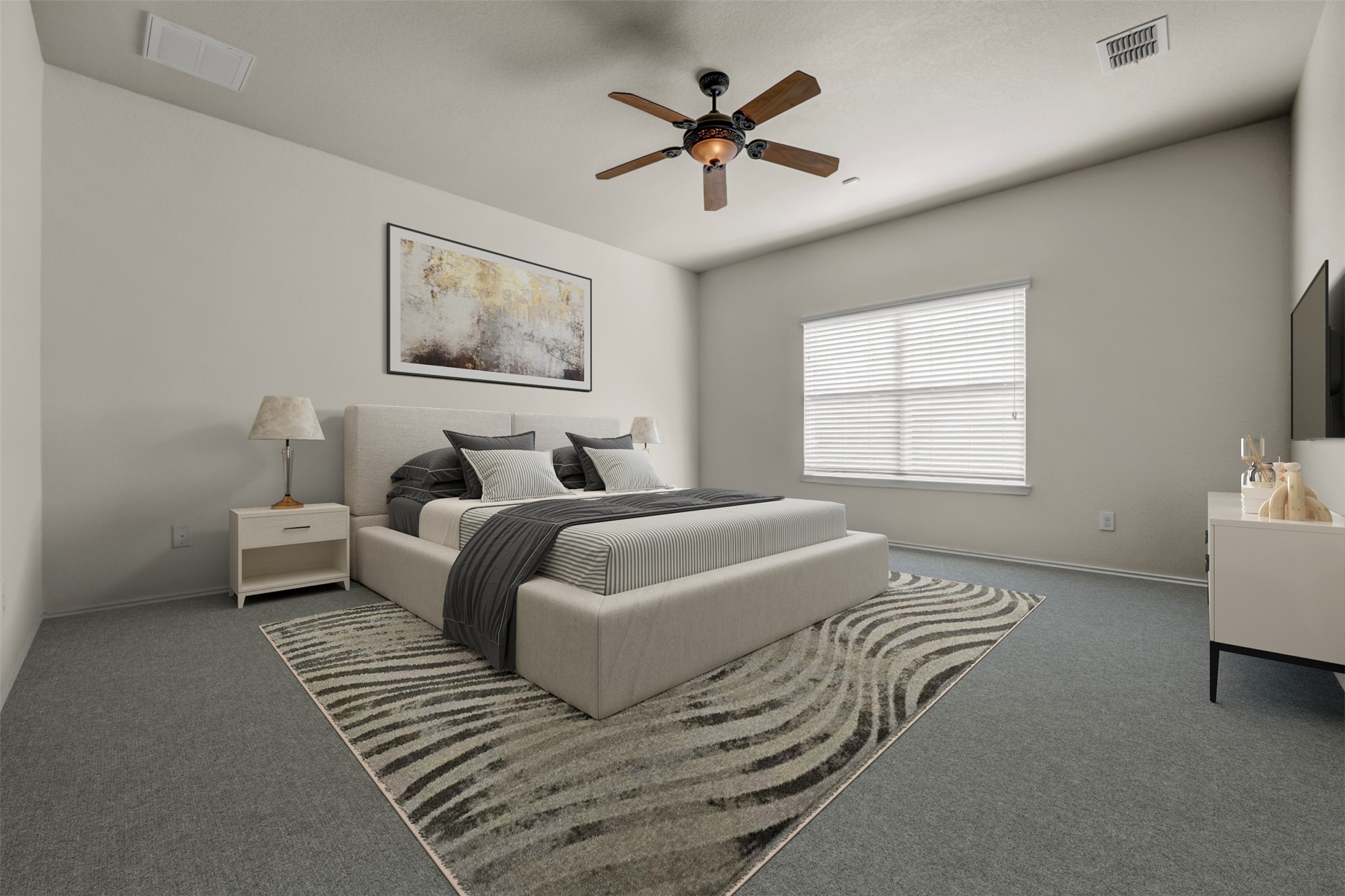 10506 Corvey Lane Helotes, TX 78023 - Photo 11 of 28 Bedroom featuring carpet flooring and ceiling fan
"Virtually staged"