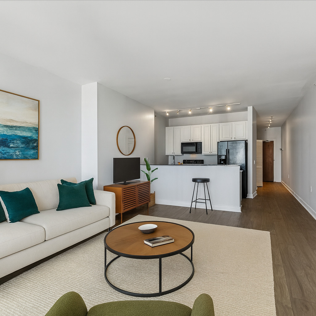 1235 South Prairie Avenue, Unit 2506 Chicago, IL 60605 - Photo 6 of 32 a living room with furniture and a wooden floor