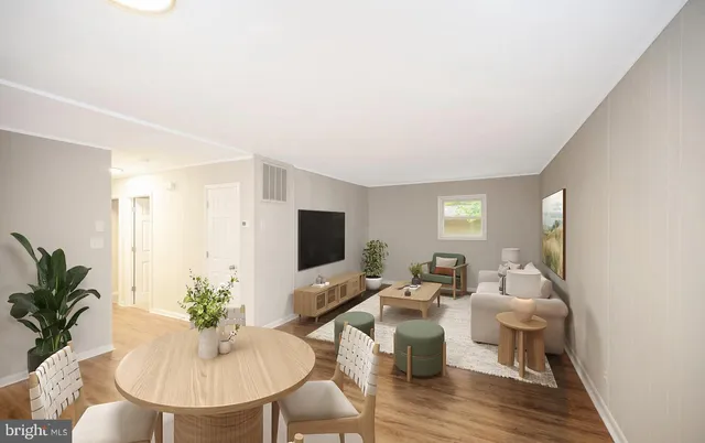 a living room with furniture potted plant and a window
