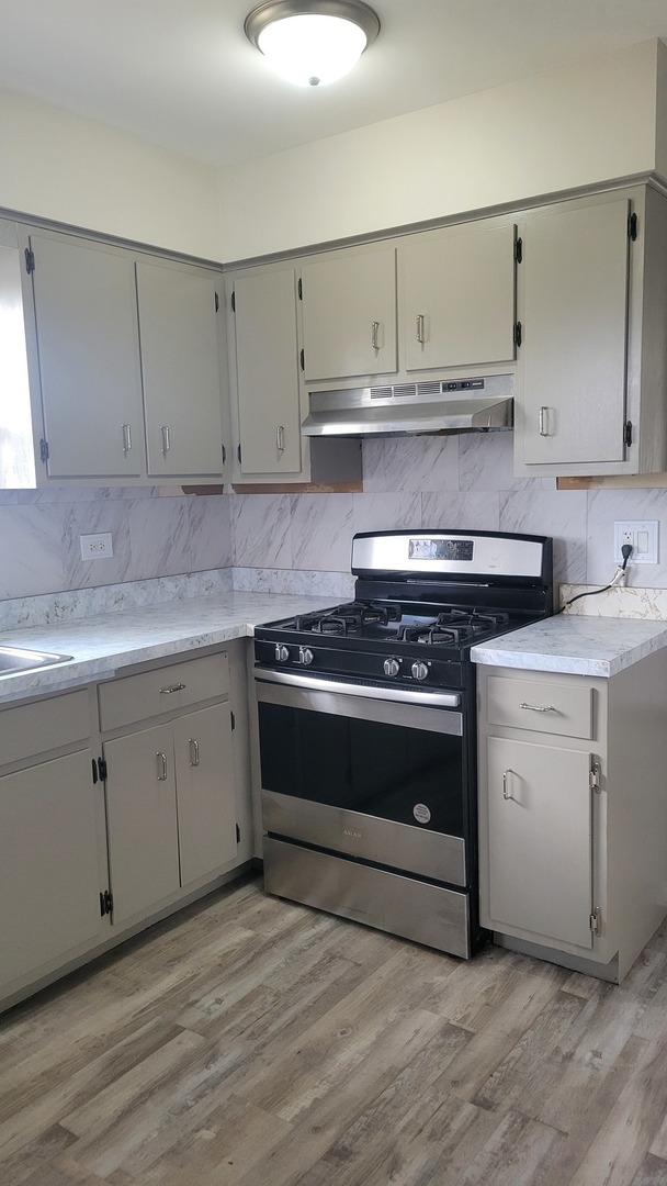 20 Highway Elgin, IL 60124 - Photo 8 of 23 a kitchen with granite countertop white cabinets and white appliances