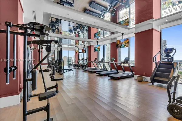 a view of a room with gym equipment