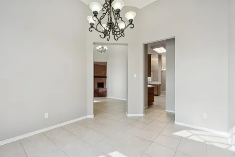 a view of a chandelier in a room