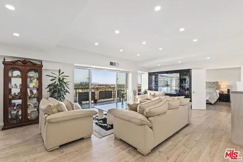 a living room with furniture floor to ceiling window and potted plant