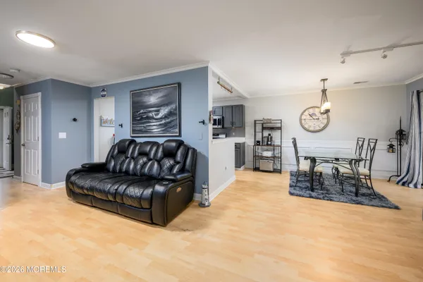 a large living room with furniture