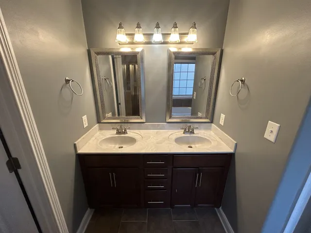 a bathroom with a window