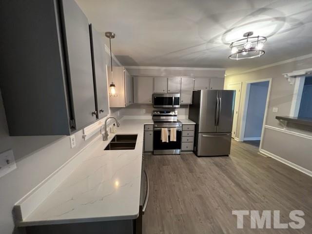 3600 Star Trek Court Raleigh, NC 27604 - Photo 14 of 25 a kitchen with stainless steel appliances a refrigerator and a sink