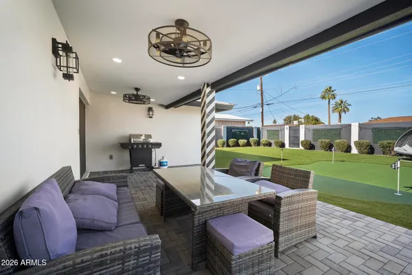 a outdoor living space with furniture