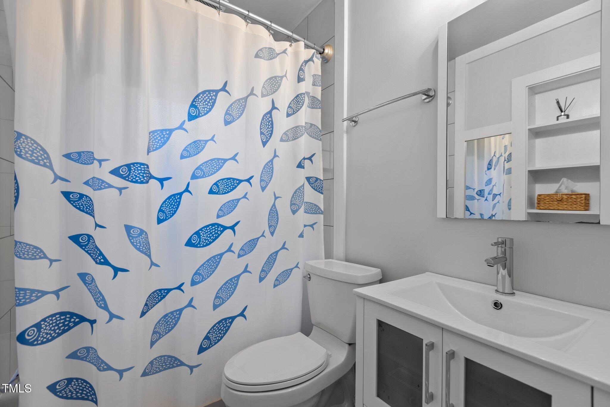 1811 Ridley Street Raleigh, NC 27608 - Photo 23 of 48 a bathroom with a sink and mirror with toilet