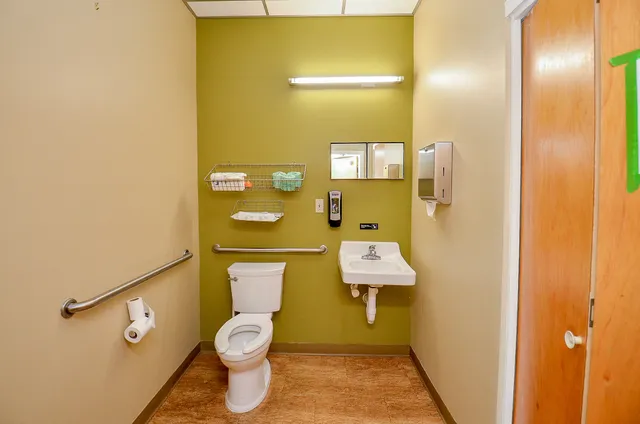 a bathroom with a toilet