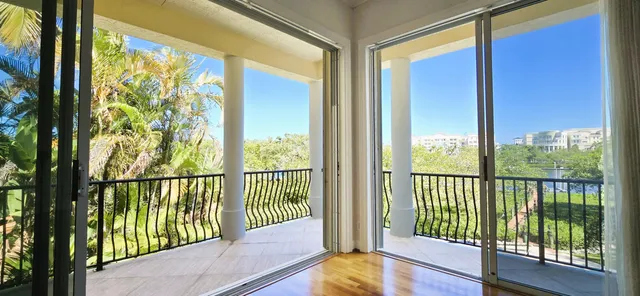 a view of a balcony with lake view