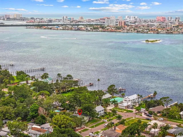 a view of a lake with a city