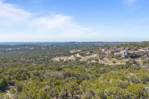 an aerial view of houses covered in trees