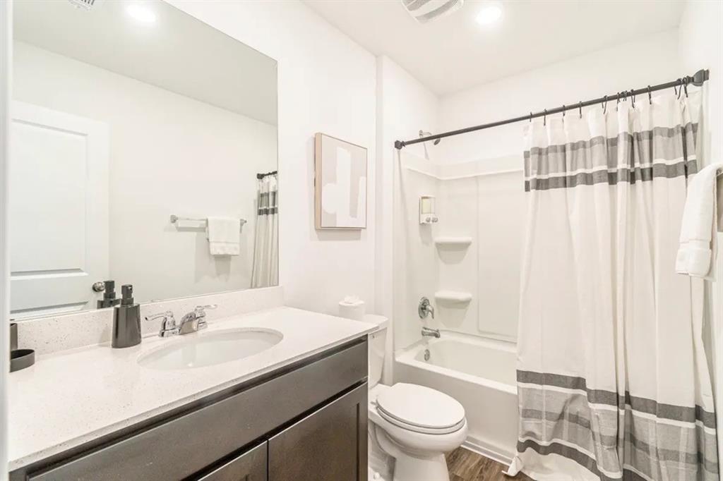 441 Gabbro Gardens Maxwell, TX 78656 - Photo 20 of 22 a bathroom with a sink a toilet and a large mirror