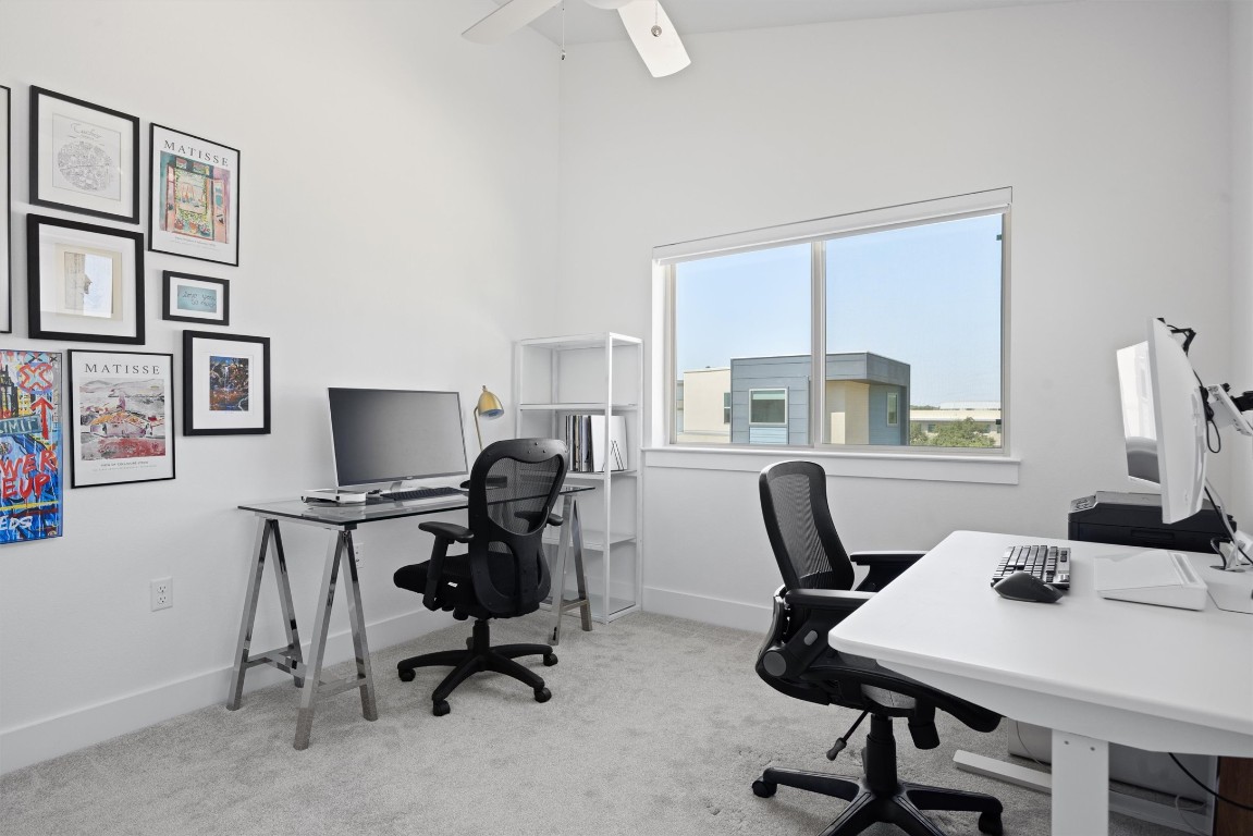 5315 La Crosse Avenue, Unit 18 Austin, TX 78739 - Photo 32 of 40 Office area featuring light carpet and ceiling fan