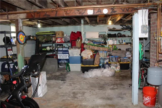 a view of a storage room with racks