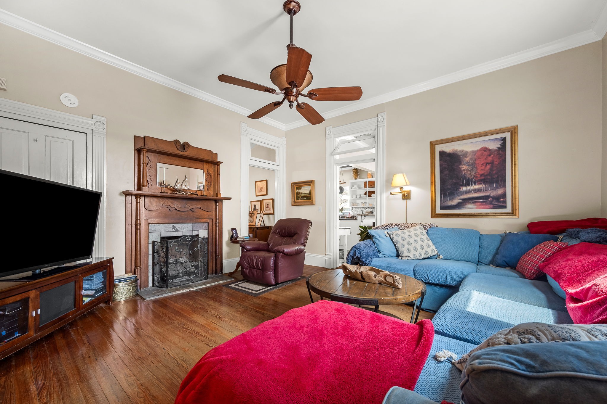 202 High Street Bell Buckle, TN 37020 - Photo 41 of 93 a living room with furniture a flat screen tv and a fireplace