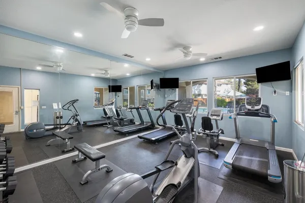a view of a room with gym equipment