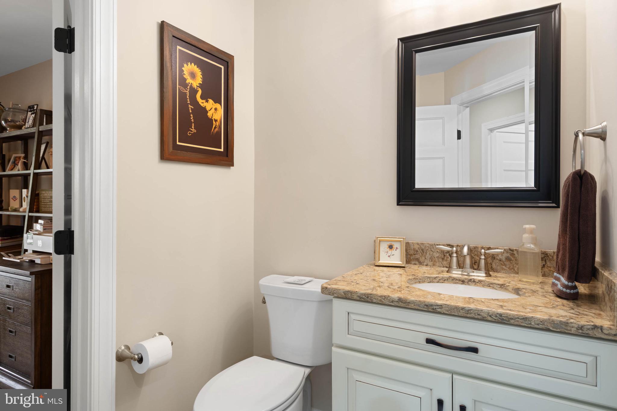 26750 Deep Branch Road Milton, DE 19968 - Photo 77 of 96 a bathroom with a granite countertop toilet sink and mirror