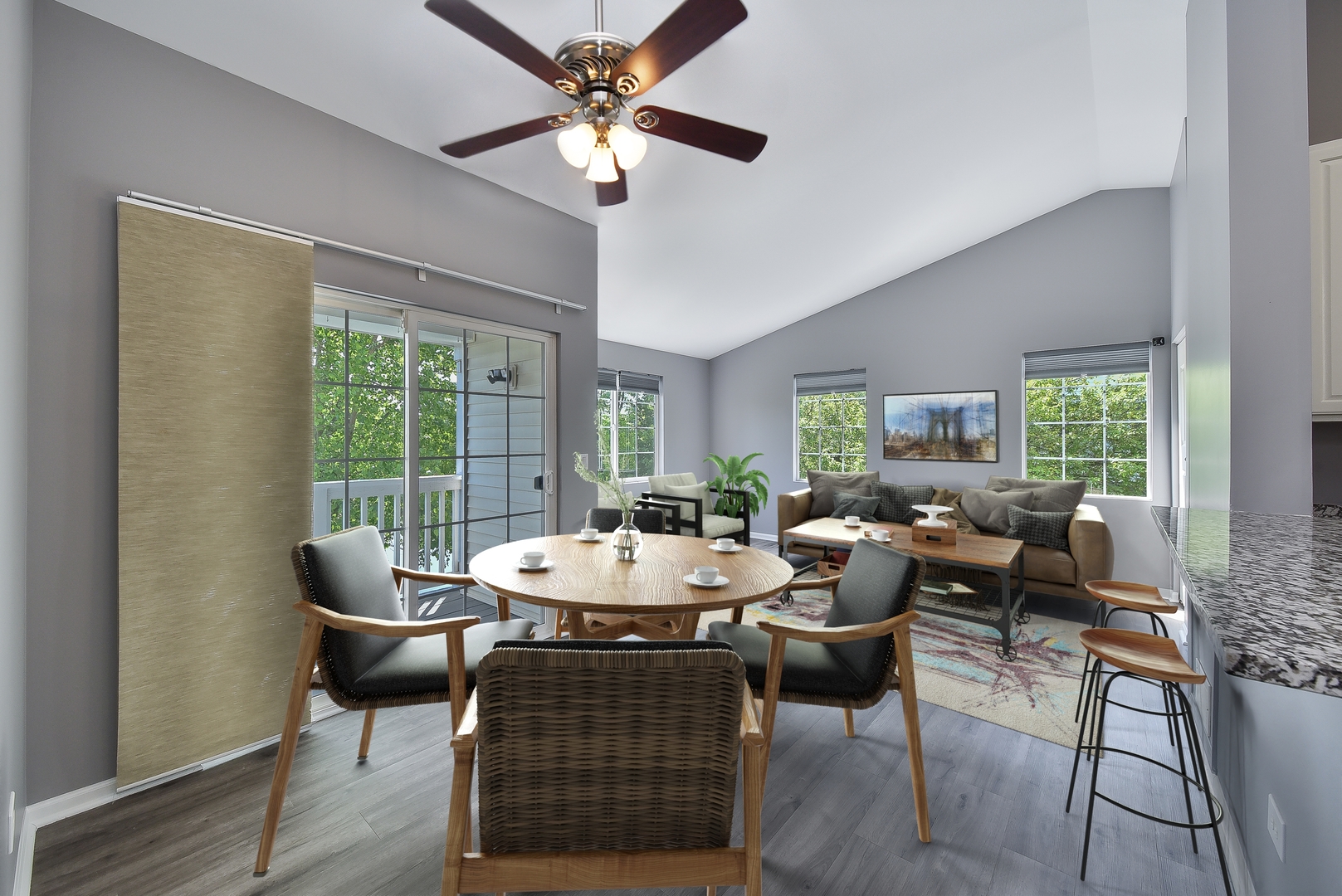 1556 McClure Road, Unit 1556 Aurora, IL 60505 - Photo 4 of 17 a dining room with furniture a chandelier and wooden floor