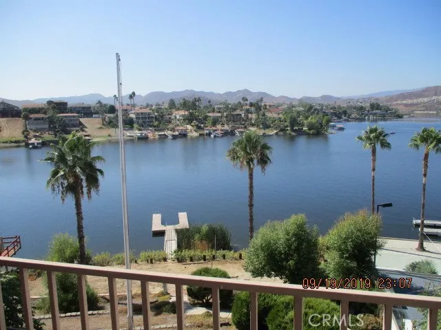 a view of a lake with a mountain in the background