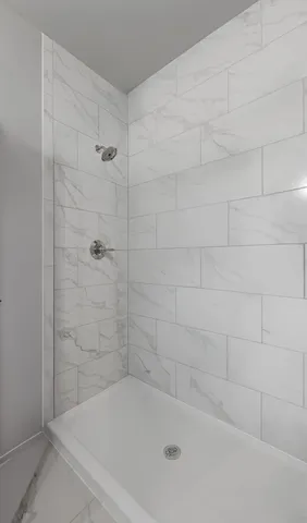 a bathroom with a shower and a bathtub