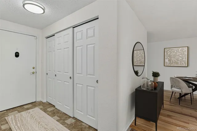 a view of a hallway with workspace