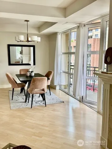 a workspace with furniture window and outside view