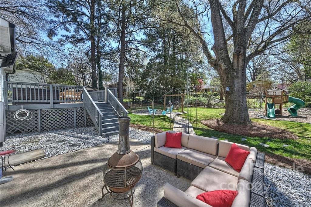 3616 Round Oak Road Charlotte, NC 28210 - Photo 41 of 48 a view of a patio with couches chairs and a fire pit
