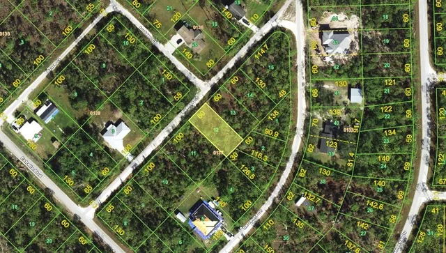 an aerial view of a residential houses with yard
