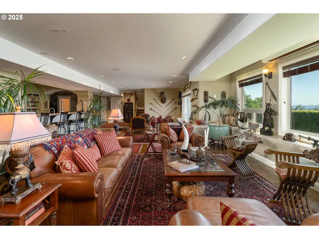 a living room with furniture potted plant and a window