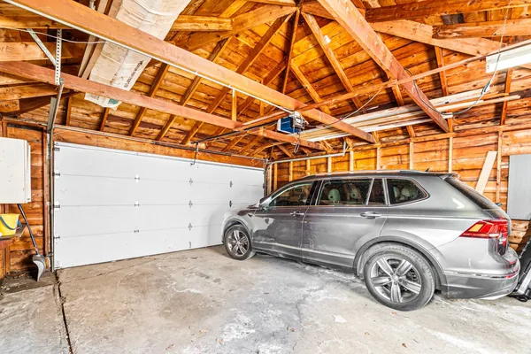 a view of a car in garage