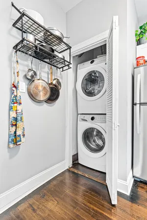 a utility room with dryer and washer