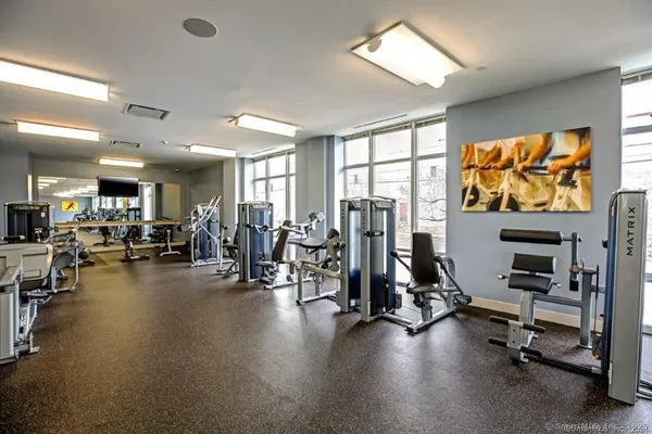 a view of a room with gym equipment