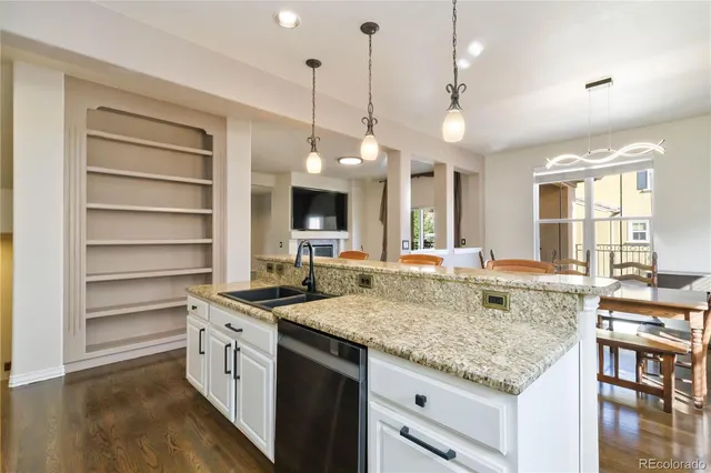 a living room with a fireplace